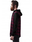 Hooded Checked Flanell Sweat Sleeve Black/Burgundy