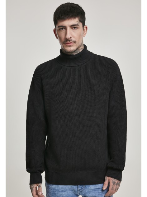 Sweter TB3130 Cardigan Stitch Roll Neck Black