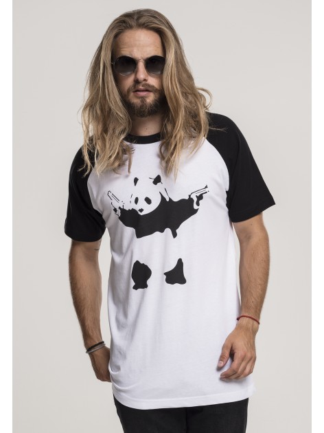 T-shirt Banksys Graffiti Panda Raglan White/Black